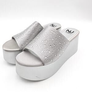 Ninety Union Bahamas Embellished Platform Sandal Women's Silver Size US9 EU40